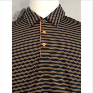 NWT Adidas Blue Gold Striped Men Golf Polo Tshirt